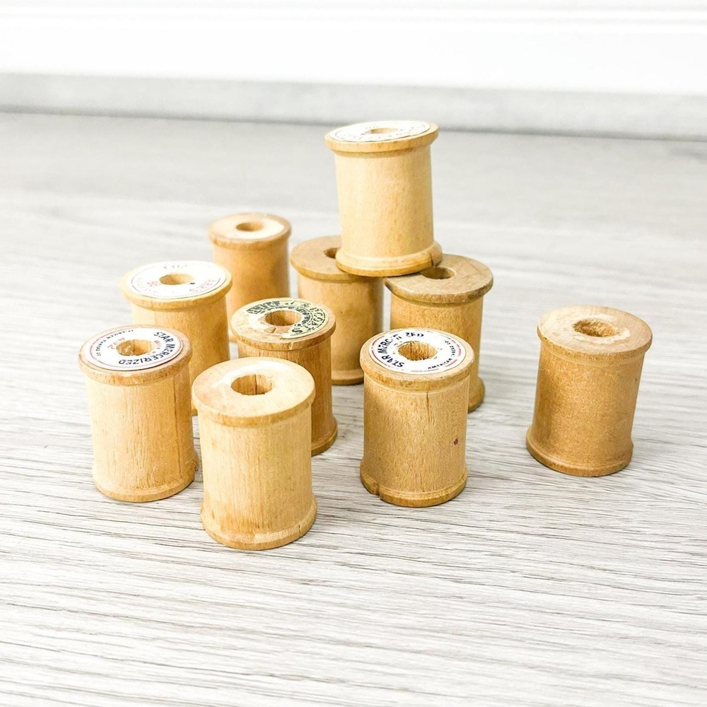 Vintage Wooden Sewing Spools - 1950s Craft Supply Lot of 12